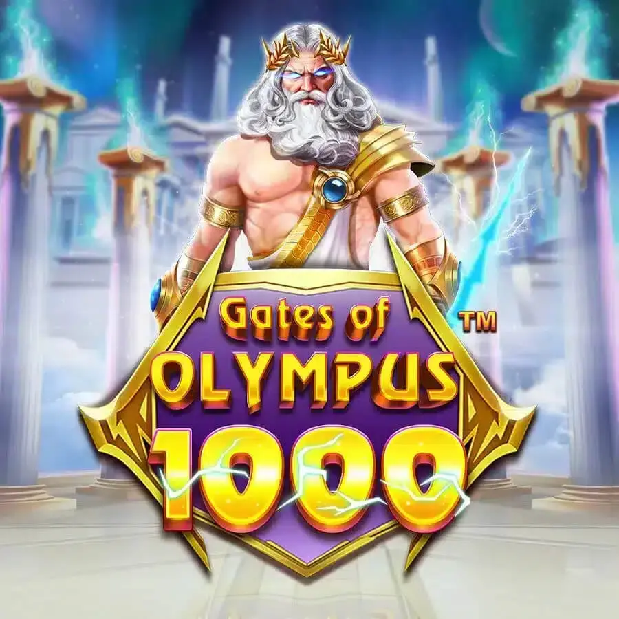 Gates of Olympus med gyllene pelare och blixtar i ThorFortunes slotutbud