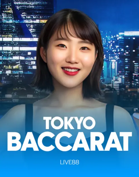 Tokyo Baccarat med live dealer, blått ljus och gyllene ThorFortune-detaljer